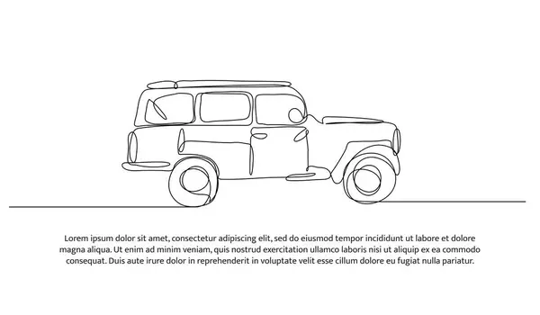 Eski bir SUV 'un vektör çizimi. Devamlı çizgi biçiminde modern düz.