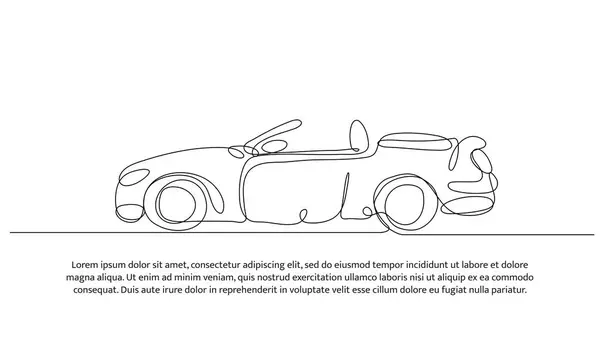 Bir arabanın vektör çizimi. Devamlı çizgi biçiminde modern düz.