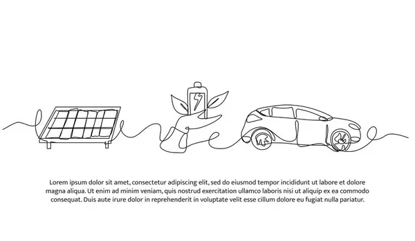 Elektrikli taşıt teknolojisinin sürekli dizaynı. Beyaz arkaplanda minimalist biçim vektör çizimi.