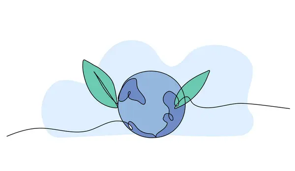 Yeşil yapraklı toprağın vektör çizimi. Devamlı çizgi biçiminde modern düz.