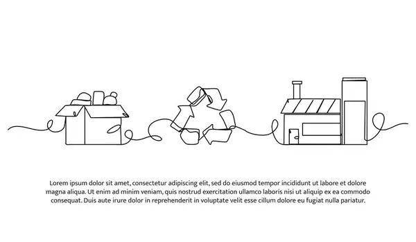 Geri dönüşüm sürecinin sürekli bir dizaynı. Beyaz arkaplanda minimalist biçim vektör çizimi.