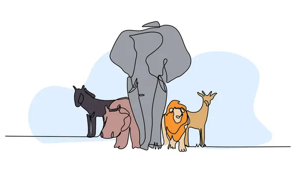 Çeşitli hayvanların vektör çizimi. Devamlı çizgi biçiminde modern düz.