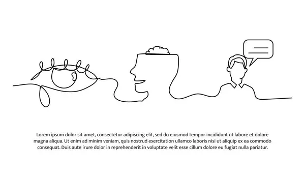 Birinin zihinsel düşüncelerini görebilmek için kesintisiz çizgi tasarımı. Beyaz üzerine çizilmiş tek çizgi dekoratif ögesi.