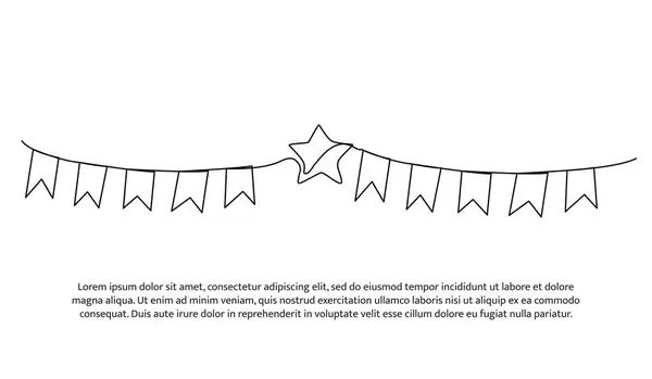 Devamlı parti çelengi çizimi. Beyaz üzerine çizilmiş tek çizgi dekoratif ögesi.