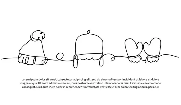 Bebek şapkası ve eldivenlerinin kesintisiz dizaynı. Beyaz üzerine çizilmiş tek çizgi dekoratif ögesi.