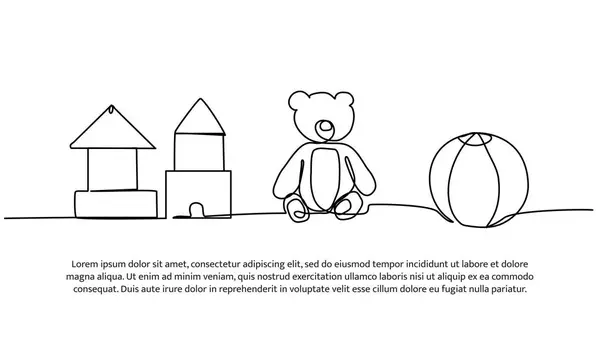 Çocuk oyuncaklarının kesintisiz dizaynı. Beyaz üzerine çizilmiş tek çizgi dekoratif ögesi.