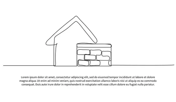 Tuğladan yapılmış tek sıra ev. Soyut asgari sürekli çizgi.
