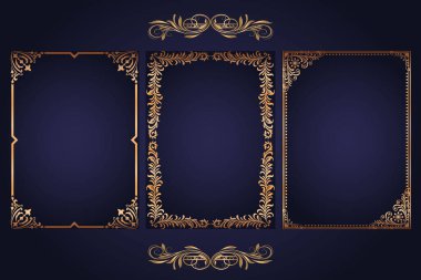 Koyu mavi arkaplanda klasik altın çerçeve
