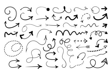 elle çizilmiş doodle okları kümesi