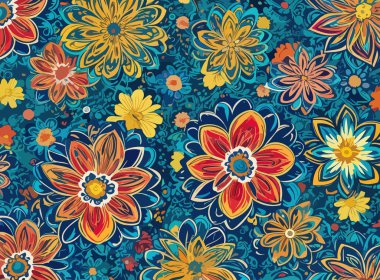 Canlı, renkli, soyut çiçekler, pürüzsüz desenler..