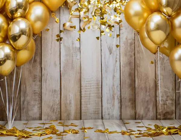 Kutlama arkaplanı konfeti ve altın balonlarla
