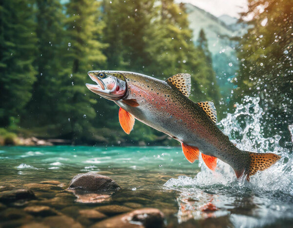 A fish is jumping out of the water