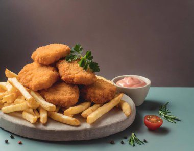 Kızarmış tavuk nugget, yumuşak pastel.