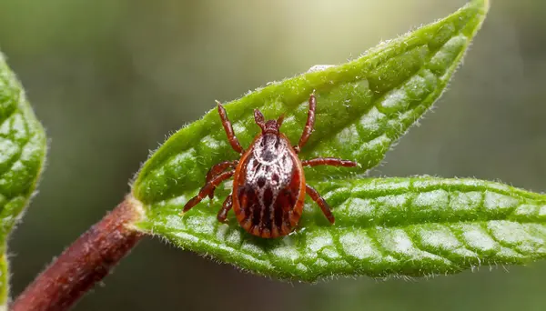 Kene ormanda yeşil bir yaprak bekliyor.