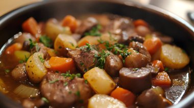 Çeşitli sebzeler ve et parçalarıyla dolu doyurucu bir güveç.