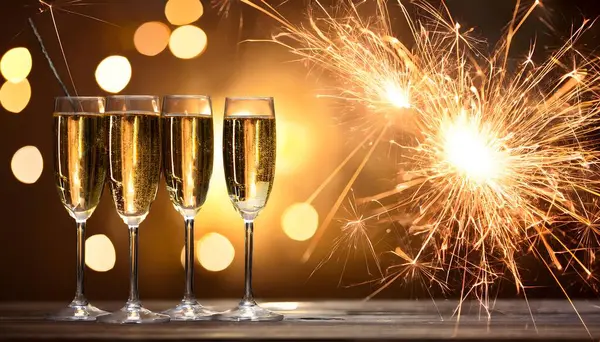 Şampanya bardakları ve arka planda maytaplar.