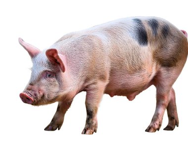 Beyazda izole edilmiş bir domuz. Beyaz arka planda izole edilmiş büyük domuz