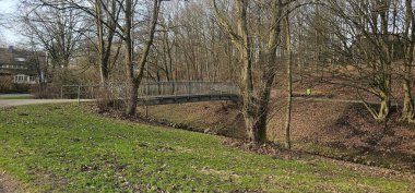 Woodland Park 'taki erken bahar yolu ve köprü.