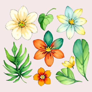 Çiçek yapraklarından oluşan su rengi vektörü düğün kartı koleksiyonu