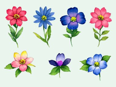 Çiçek yapraklarından oluşan suluboya vektör kümesi resimleme