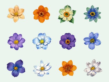 Çiçek yapraklarından oluşan suluboya vektör kümesi resimleme