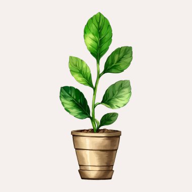 Suluboya vektör çiçeği ve vazoda düğün davetiyesi ve bahçe bitkileri için yapraklar.