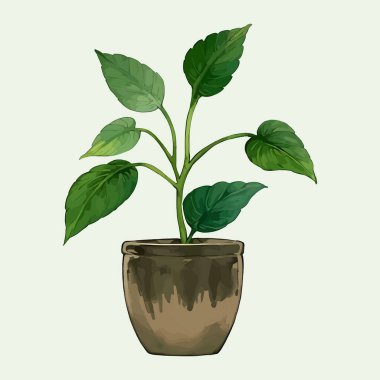 Suluboya vektör çiçeği ve vazoda düğün davetiyesi ve bahçe bitkileri için yapraklar.