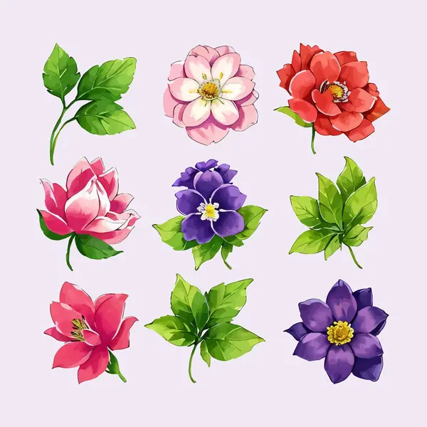 Çiçek yapraklarından oluşan suluboya vektör kümesi resimleme