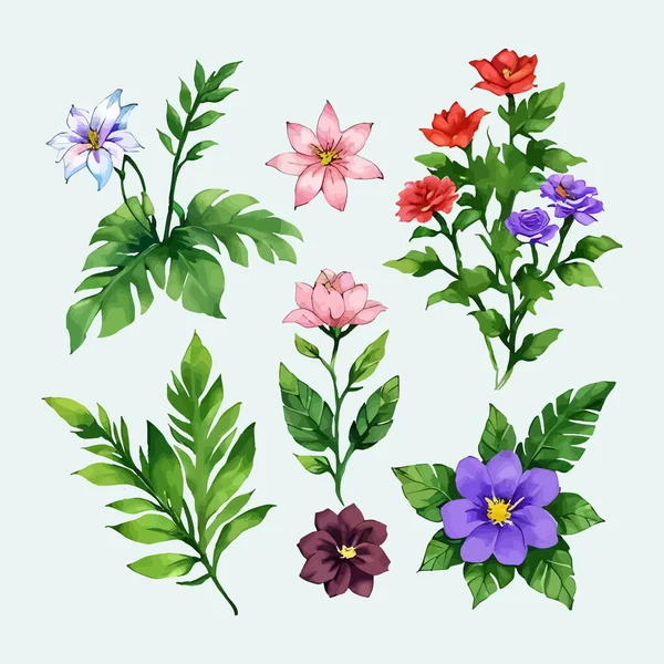 Çiçek yapraklarından oluşan suluboya vektör kümesi resimleme