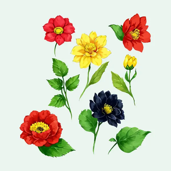 Çiçek yapraklarından oluşan suluboya vektör kümesi resimleme