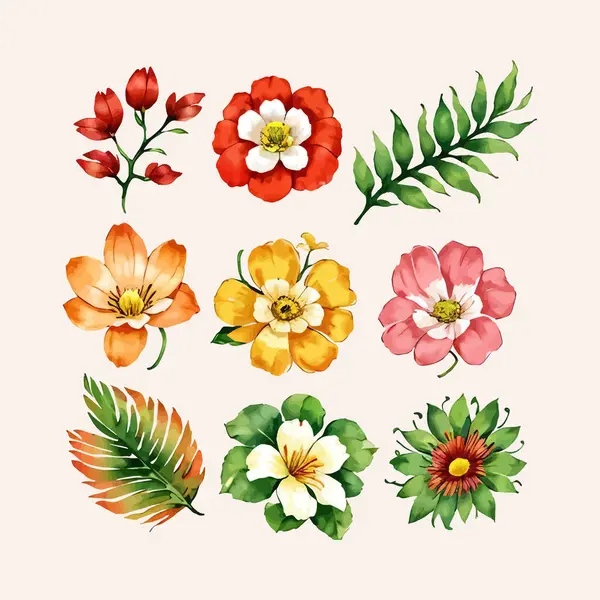 Çiçek yapraklarından oluşan suluboya vektör kümesi resimleme