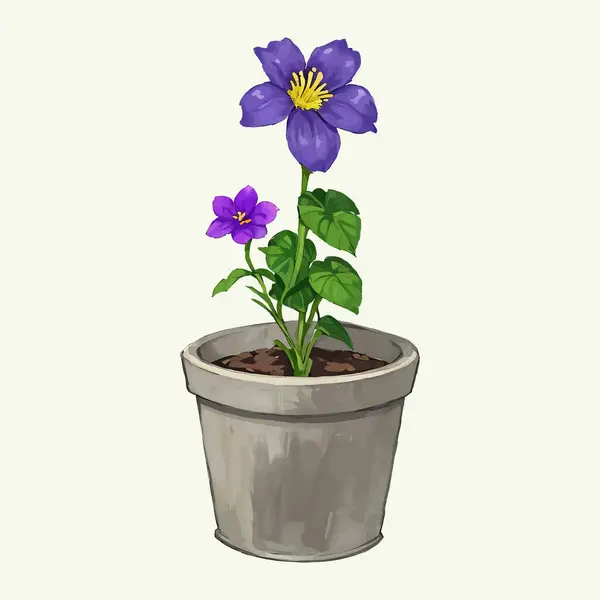 Suluboya vektör çiçeği ve vazoda yapraklar 