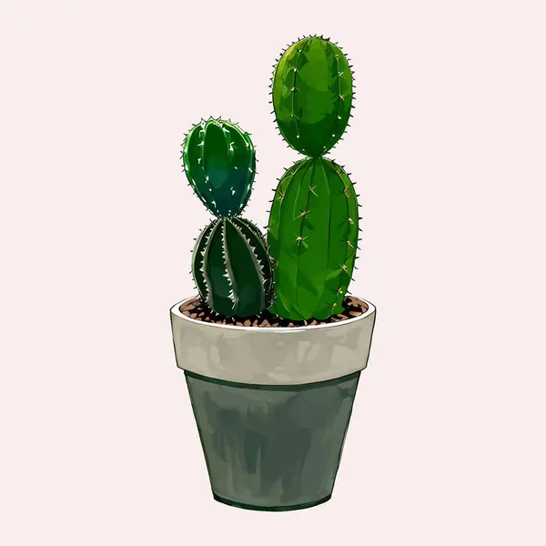 Suluboya vektörü Kaktüs ve saksı vazosuna bitki yaprakları.
