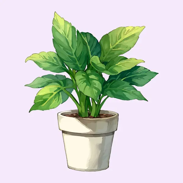 Suluboya vektör çiçeği ve vazoda düğün davetiyesi ve bahçe bitkileri illüstrasyonu için yapraklar.