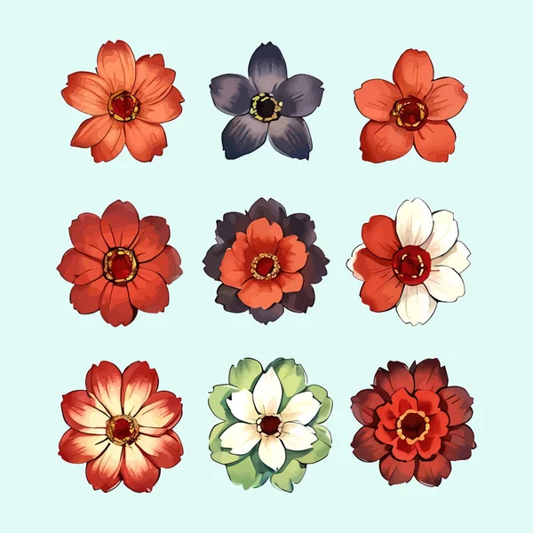 Suluboya vektörü Kiraz Çiçekleri, Sakura Çiçeği, Pembe Çiçek Kırmızı Çiçek Koleksiyonu