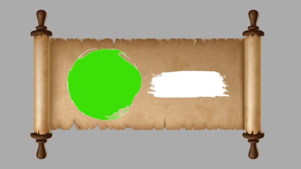 Old Paper Scroll Roll Animacja Pergaminowa Otwarta Lewej Prawej Zieloną — Wideo stockowe