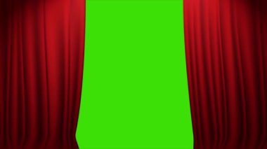 Kırmızı tiyatro perde arkası. Tiyatro, opera veya sinema sahne arkası animasyonu Gerçek Kadife Kumaş Sahne Kırmızı Perde yeşil ekranda. Tiyatro, opera, gösteri ve sahne sahneleri için perde..