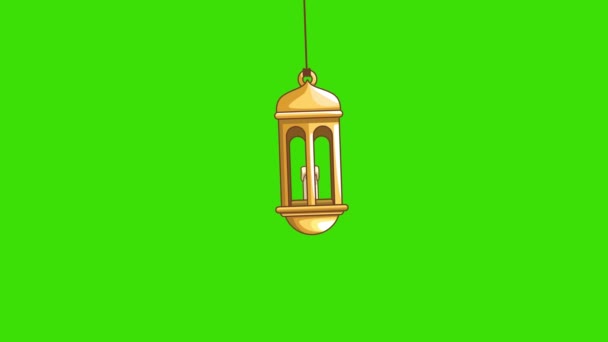 緑色のスクリーン上のラマダンイスラムランタンのアニメーション ラマダンランタンはキーカラーで上から下にぶら下がります クロマキー — ストック動画