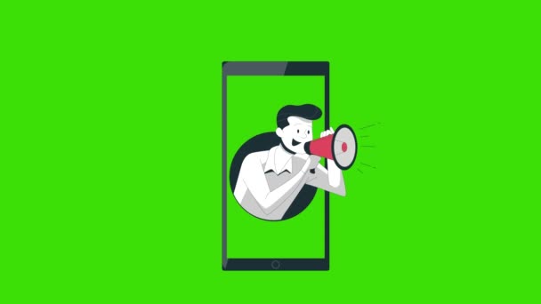 Yeşil Ekranda Cep Telefonu Anonsu Çılgın Promosyonlar Duyuran Hoparlör Reklam — Stok video