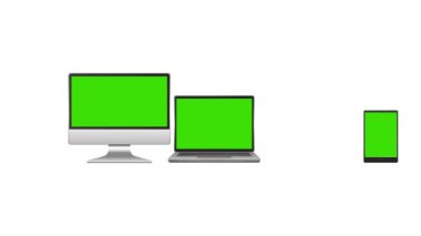 Modern cihazlar: PC, laptop, tablet bilgisayar, yeşil ekranlı akıllı telefon. Model Canlandırması