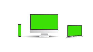 Modern cihazlar: PC, laptop, tablet bilgisayar, yeşil ekranlı akıllı telefon. Model Canlandırması