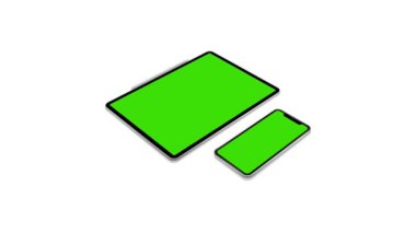 Modern cihazlar: Tablet bilgisayar, yeşil ekranlı akıllı telefon. Model Canlandırması