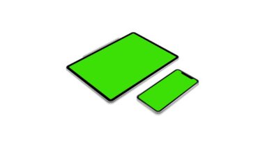 Modern cihazlar: Tablet bilgisayar, yeşil ekranlı akıllı telefon. Model Canlandırması