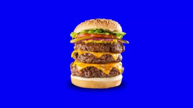 Mavi ekranda Burger Animasyon restoran menüsü, yeşil ekran