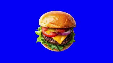 Mavi ekranda Burger Animasyon restoran menüsü, yeşil ekran