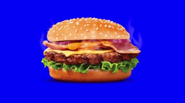 Mavi ekranda Burger Animasyon restoran menüsü, yeşil ekran