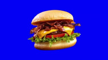Mavi ekranda Burger Animasyon restoran menüsü, yeşil ekran