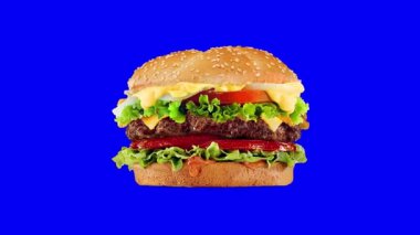 Mavi ekranda Burger Animasyon restoran menüsü, yeşil ekran