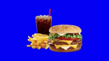 Mavi ekranda Burger Animasyon restoran menüsü, yeşil ekran