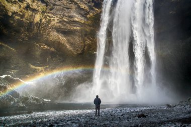 İzlanda 'daki Skogarfoss şelalesinde bir gökkuşağı.